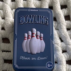 Table Bowling Game Set - Blue and White. Pins,ball and directions included. EUC